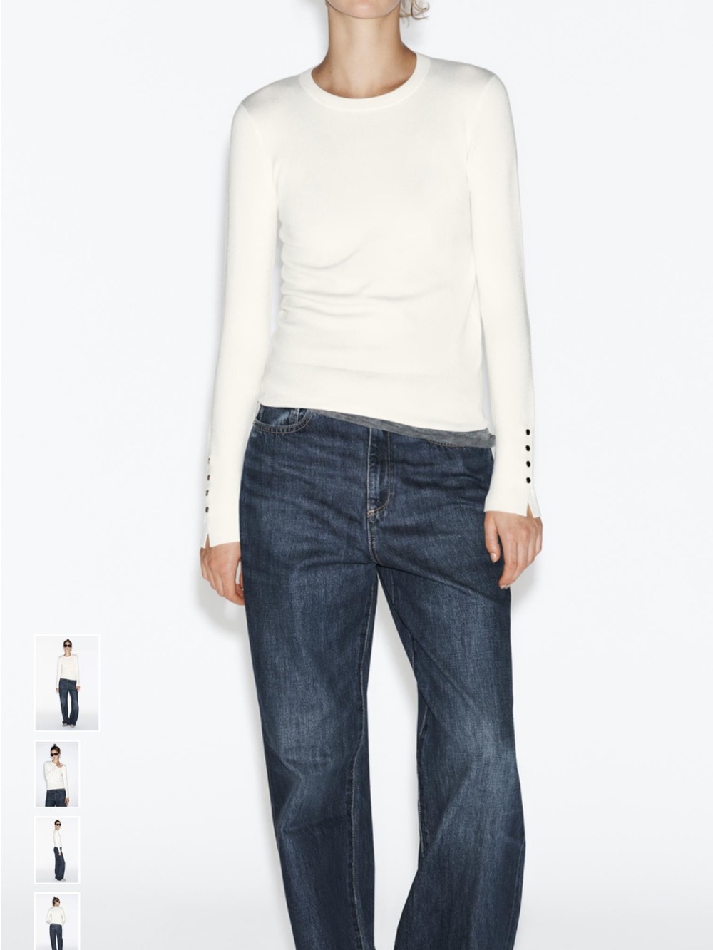 Zara White Women's Crewneck Sweaterwith gold side buttons